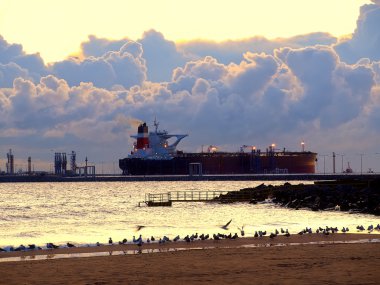 Tanker at sunrise clipart