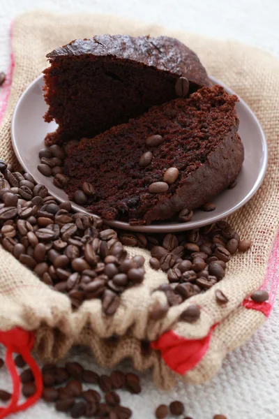 Bolo de chocolate e café — Fotografia de Stock