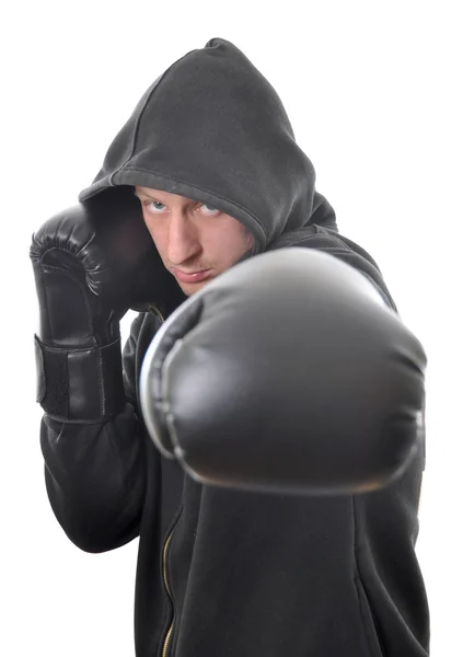 stock image Young boxer in hood isolated