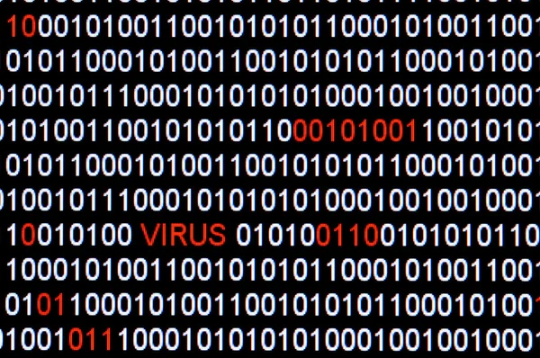 Nahaufnahme von binären Code durch Computervirus infiziert. — Stockfoto