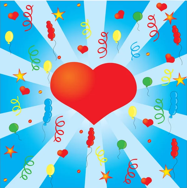 Confetti y el corazón rojo, fondo — Archivo Imágenes Vectoriales
