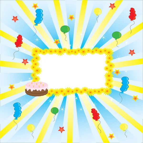 Picture frame, cake and many balloons — Stock Vector