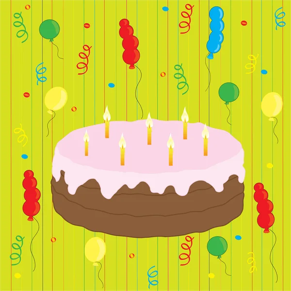 Celebrazione con torta e tanti palloncini — Vettoriale Stock