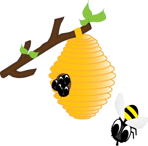 Las abejas en la colmena — Vector de stock