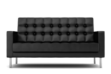 Modern black leather sofa isolated on white background clipart