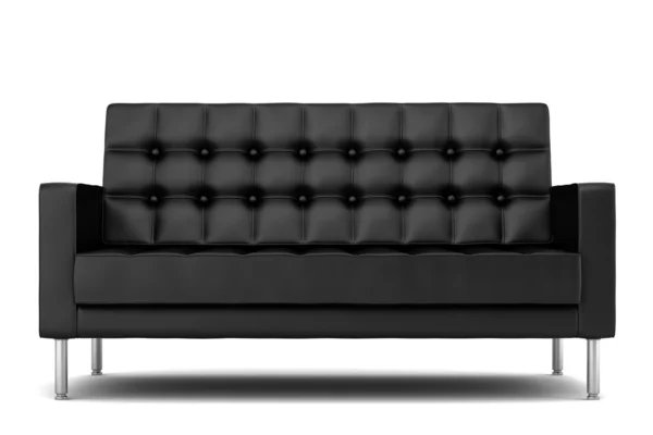 Modern fekete bőr kanapé, elszigetelt fehér background — Stock Fotó