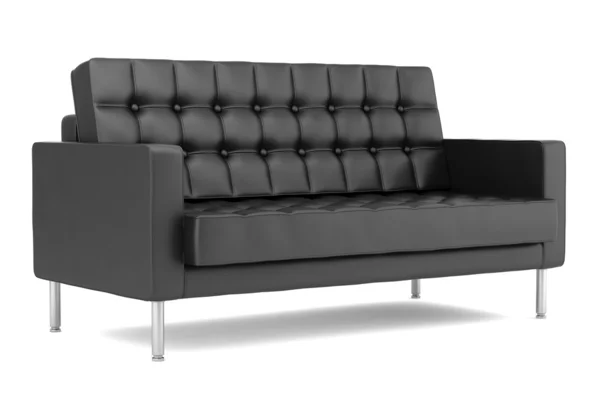 Modern fekete bőr kanapé, elszigetelt fehér background — Stock Fotó