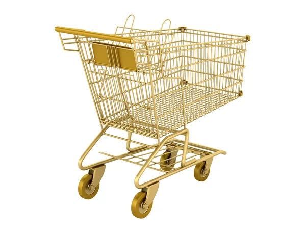 Golden empty shopping cart isolated on white background — Stock Photo, Image