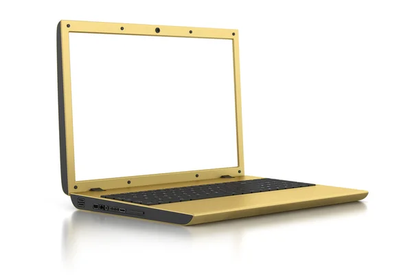 空白の画面が白い背景で隔離の黄金のノート パソコン — ストック写真