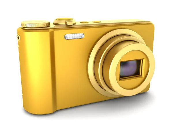 Ponto dourado e atirar câmera fotográfica isolada no fundo branco — Fotografia de Stock