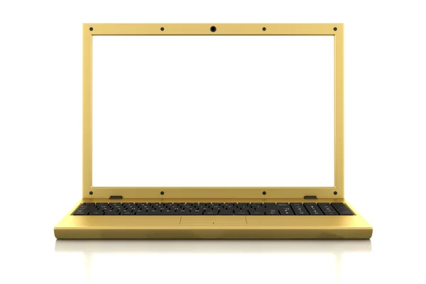Golden laptop with blank screen isolated on white background — Stock Photo, Image
