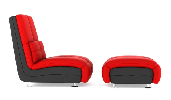 白い背景上に分離されて黒と赤の現代革肘掛け椅子 — ストック写真