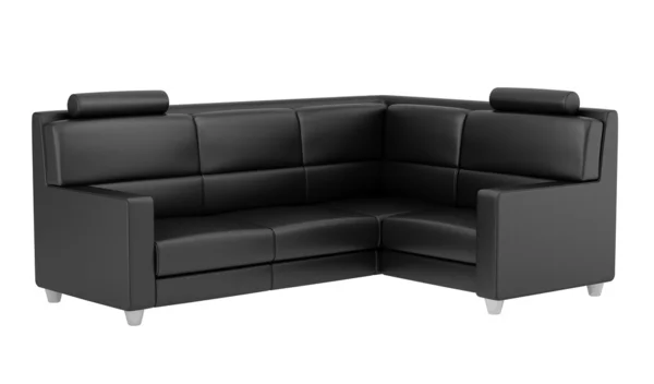 Сучасний чорний шкіряний диван ізольований на білому тлі — стокове фото