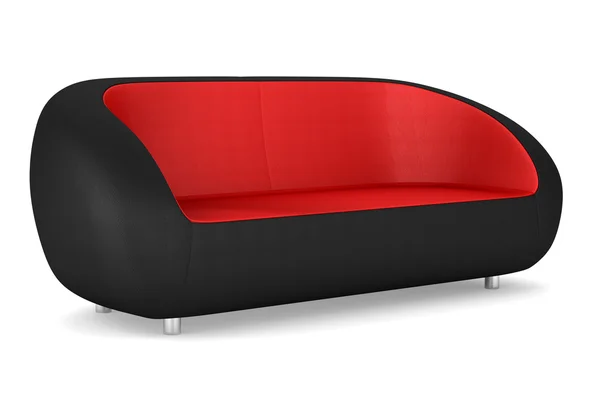 Canapea modernă din piele neagră și roșie izolată pe fundal alb — Fotografie, imagine de stoc
