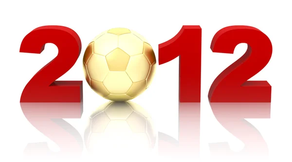Ano 2012 com bola de futebol dourado isolado no fundo branco — Fotografia de Stock
