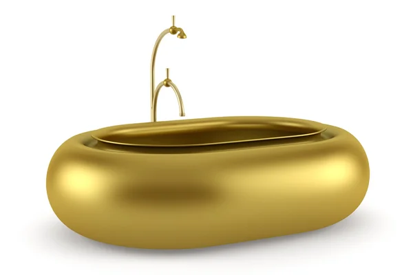 Bañera dorada aislada sobre fondo blanco con camino de recorte — Foto de Stock