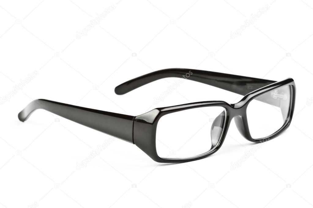 Modern black glasses isolated on white background