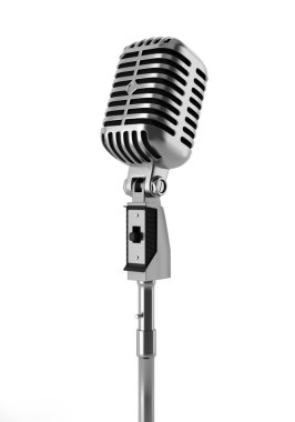Beyaz arkaplanda izole edilmiş klasik mikrofon