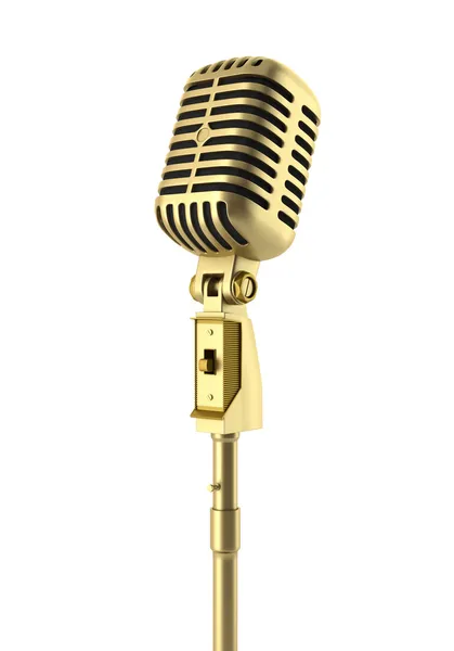 Beyaz arka plan üzerinde izole klasik altın mikrofon — Stok fotoğraf
