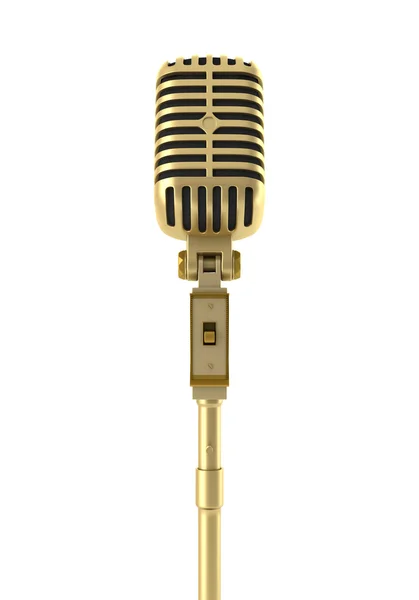 Microfone vintage dourado isolado no fundo branco — Fotografia de Stock