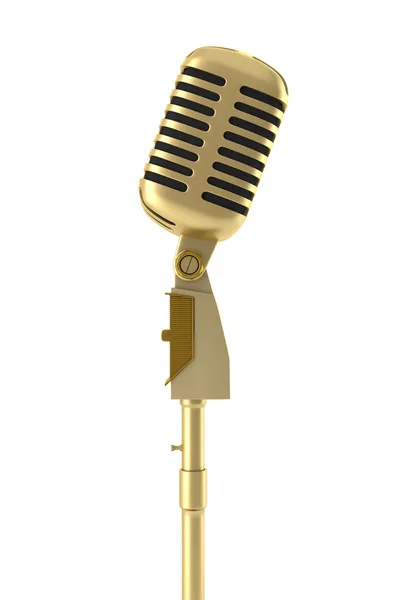 Goldenes Vintage Mikrofon isoliert auf weißem Hintergrund — Stockfoto