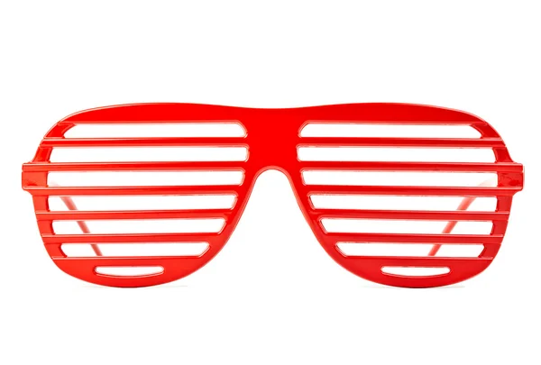 Red plastic shutter shades sunglasses isolated on white background — Stock Photo, Image