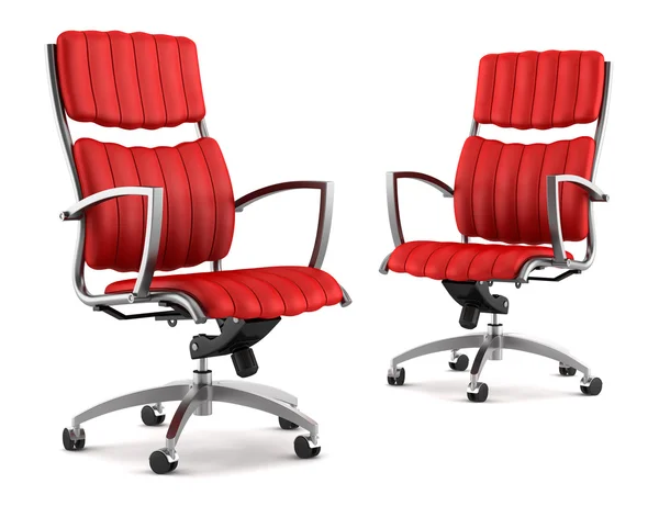 Duas cadeiras de escritório vermelho moderno isolado no fundo branco — Fotografia de Stock