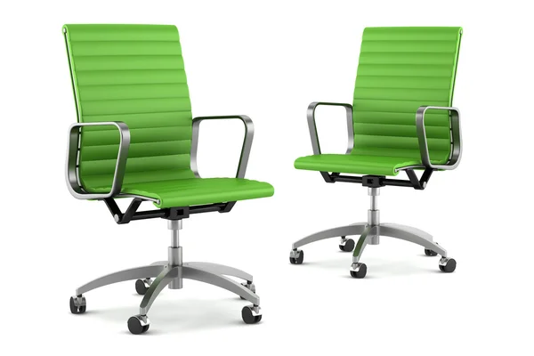 孤立在白色背景上的两个现代绿色办公椅 — 图库照片