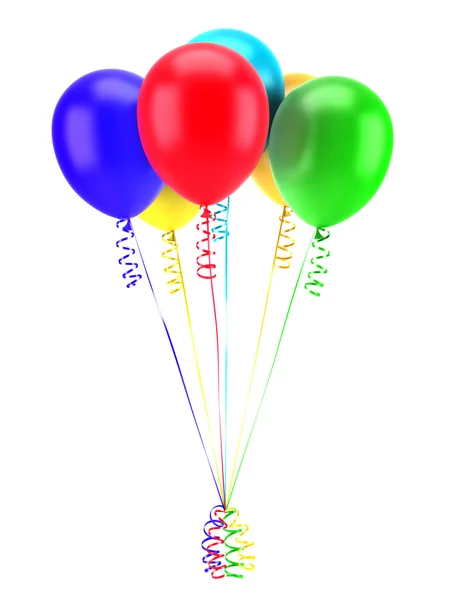Разноцветные воздушные шары для вечеринок с лентами на белом фоне — стоковое фото