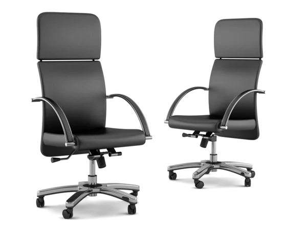 Twee moderne zwarte bureaustoelen geïsoleerd op witte achtergrond — Stockfoto