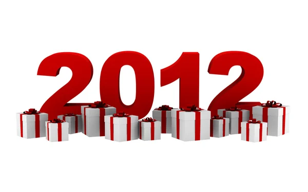 Ano Novo 2012 com caixas de presente isoladas em branco — Fotografia de Stock
