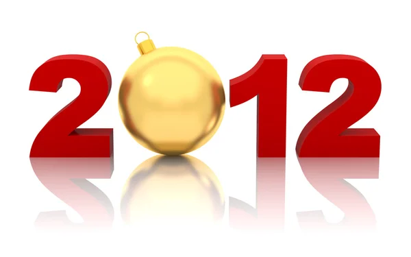 New year 2012 with golden christmas ball isolated on white — Stock Photo, Image