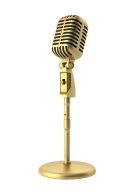 Golden vintage microphone isolated on white background clipart