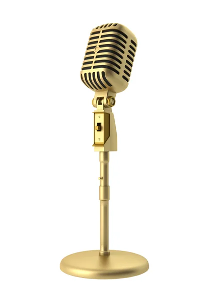 Złoty Mikrofon vintage na białym tle — Zdjęcie stockowe