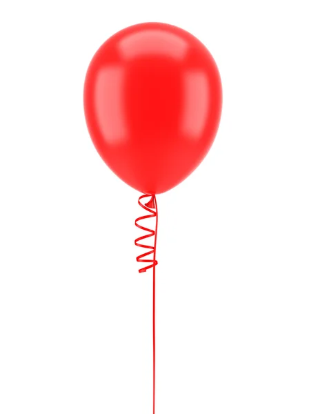 One red party balloon with ribbon isolated on white background — Stock Photo, Image