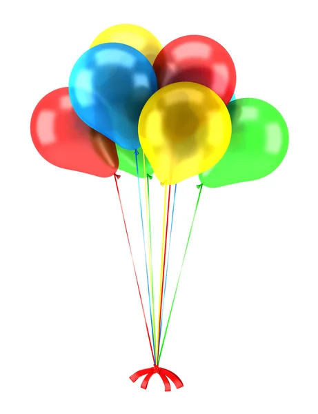 Balões multicoloridos com fitas isoladas em fundo branco — Fotografia de Stock