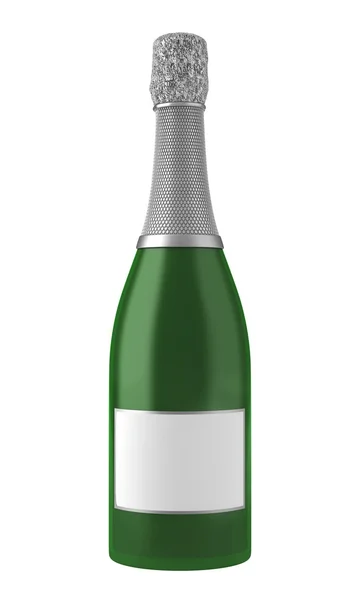 香槟酒瓶与孤立在白色背景上的空白标签 — 图库照片