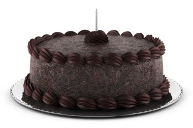 Beyaz arka plan üzerinde izole mum ile yuvarlak çikolatalı kek