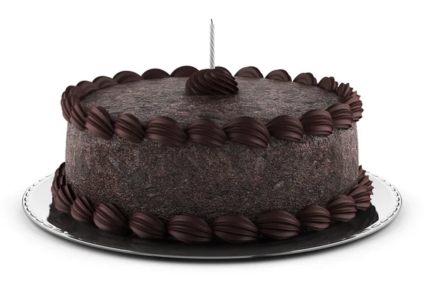 Torta redonda de chocolate con vela aislada sobre fondo blanco — Foto de Stock