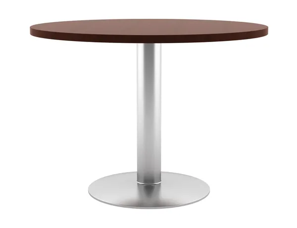 Moderní hnědé dřevěné kulatý stůl izolovaných na bílém pozadí — Stock fotografie