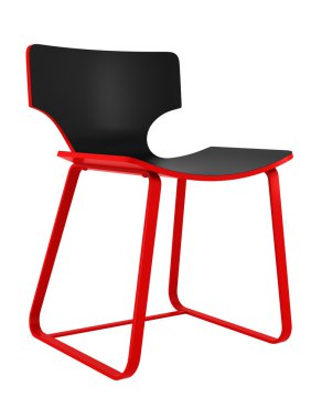 Beyaz arka plan üzerinde izole kırmızı ve siyah modern sandalye