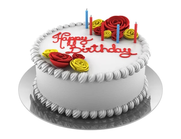 Gâteau d'anniversaire rond avec des bougies isolées sur fond blanc — Photo