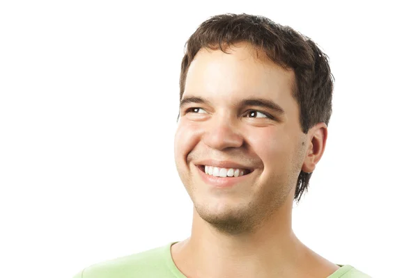Młody uśmiechający się zadowolony mężczyzna na białym tle oczy — Zdjęcie stockowe