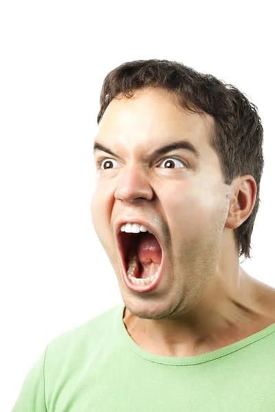 Portrét mladíka vztek sreaming izolovaných na bílém pozadí — Stock fotografie
