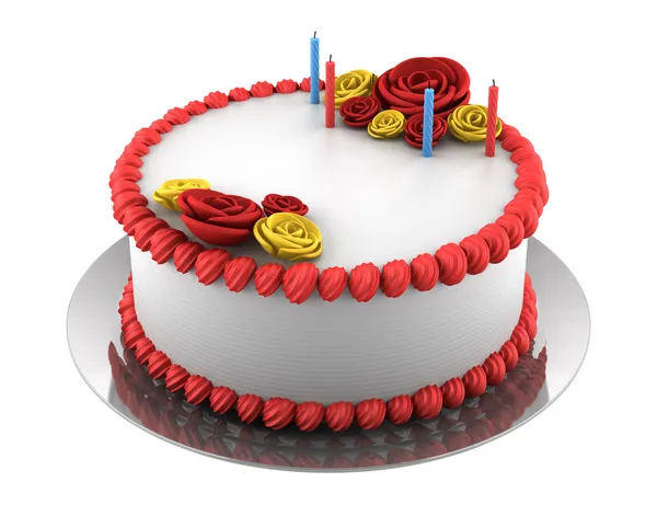 Torta de cumpleaños redonda con velas aisladas sobre fondo blanco — Foto de Stock
