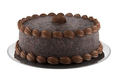Round chocolate cake isolated on white background
