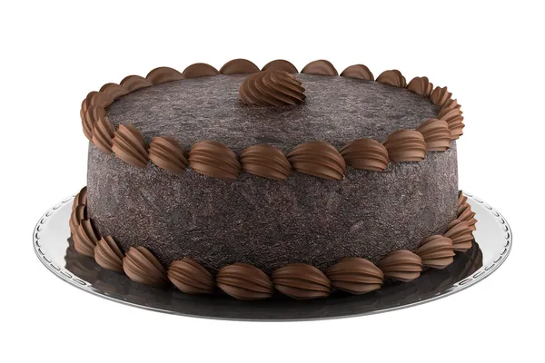 Torta redonda de chocolate aislada sobre fondo blanco — Foto de Stock