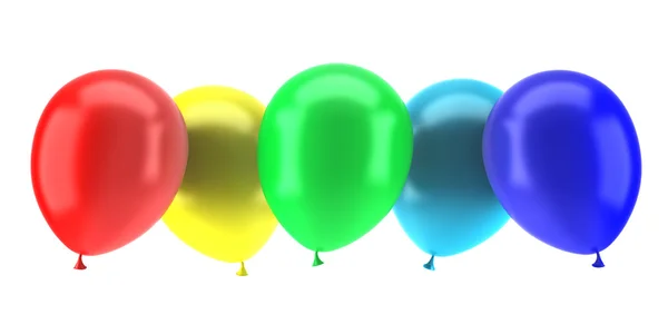 Five multicolored party balloons isolated on white background — Stock Photo, Image