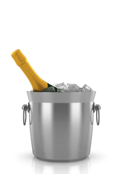 Láhev šampaňského v kbelík s ledem izolovaných na bílém pozadí — Stock fotografie