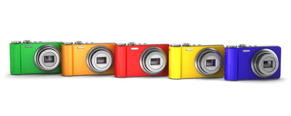 Pięć multicolor punkt i strzelać kamery zdjęcie na białym tle — Zdjęcie stockowe